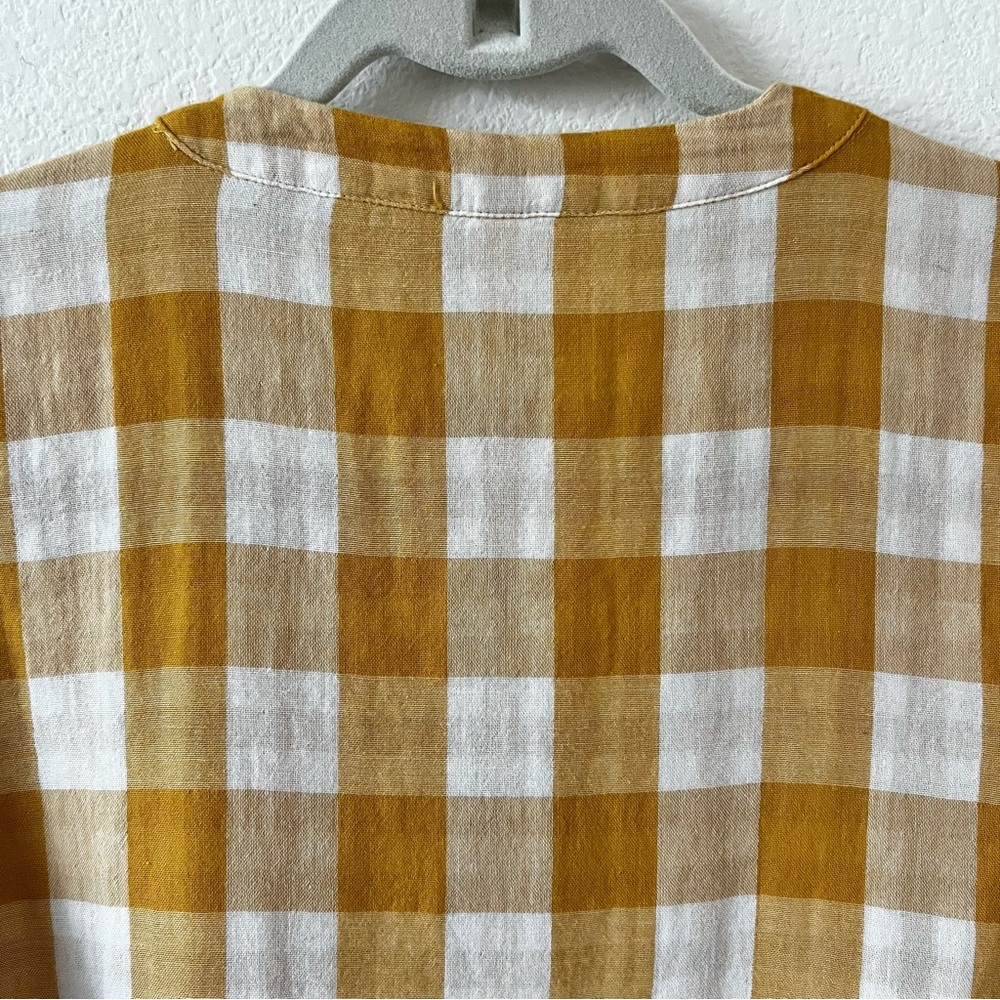 NWOT Pact Coastal Daily Organic Cotton Gingham Double Gauze V-Neck Top Yellow M - Picture 11 of 16